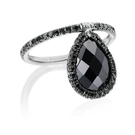 18K White Gold 4.72ct Black Diamond Flip Ring with Pavé Diamonds