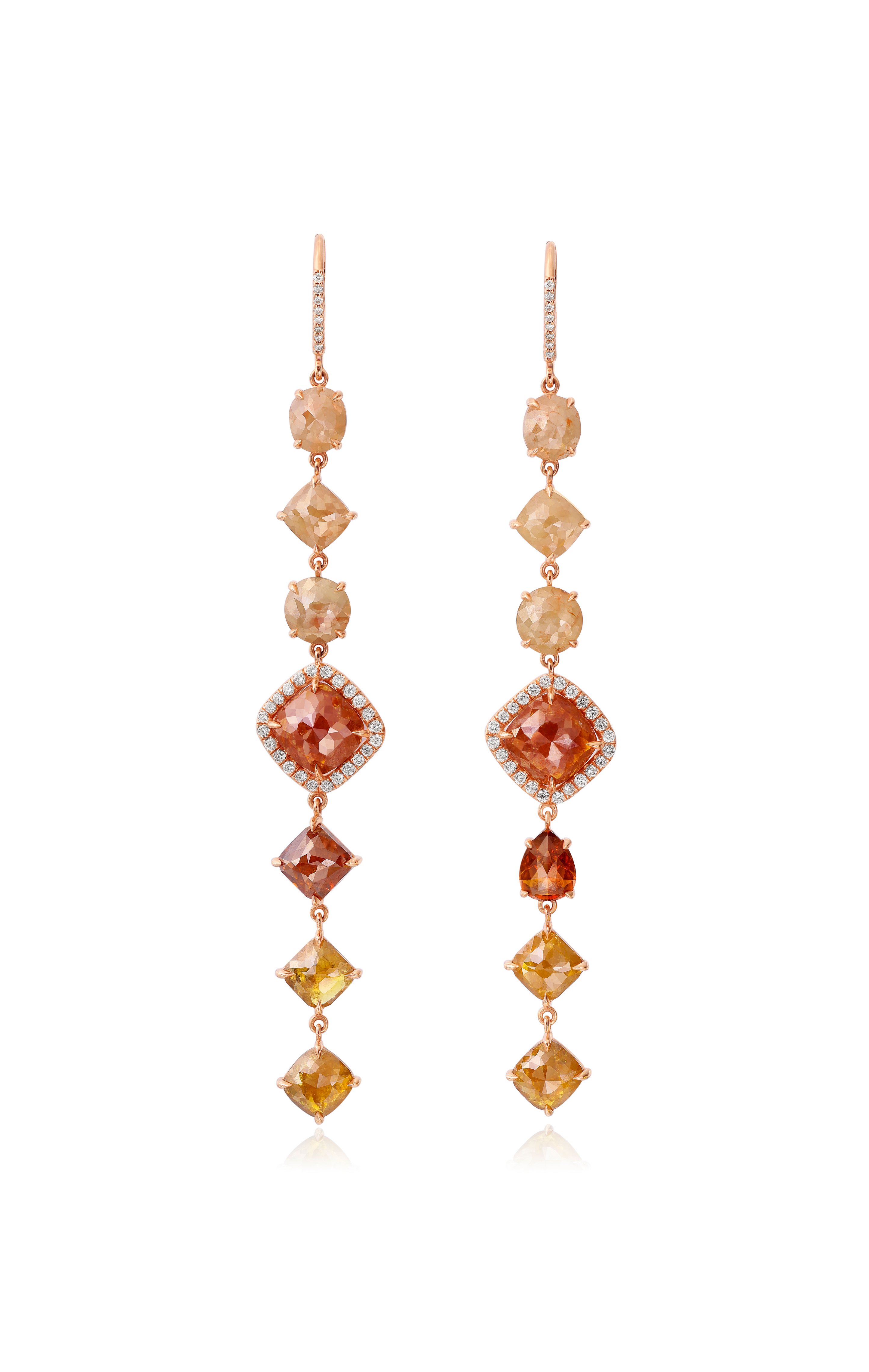 18K Rose Gold Rough Diamond Line Earrings