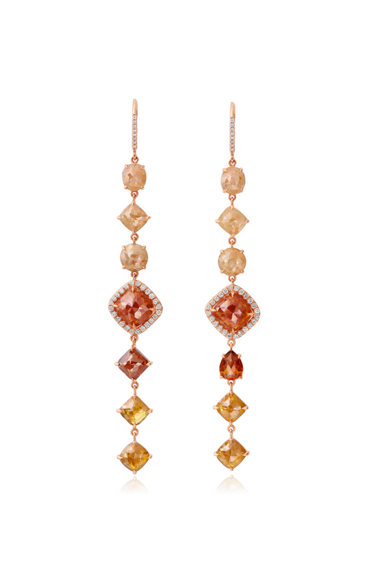 18K Rose Gold Rough Diamond Line Earrings