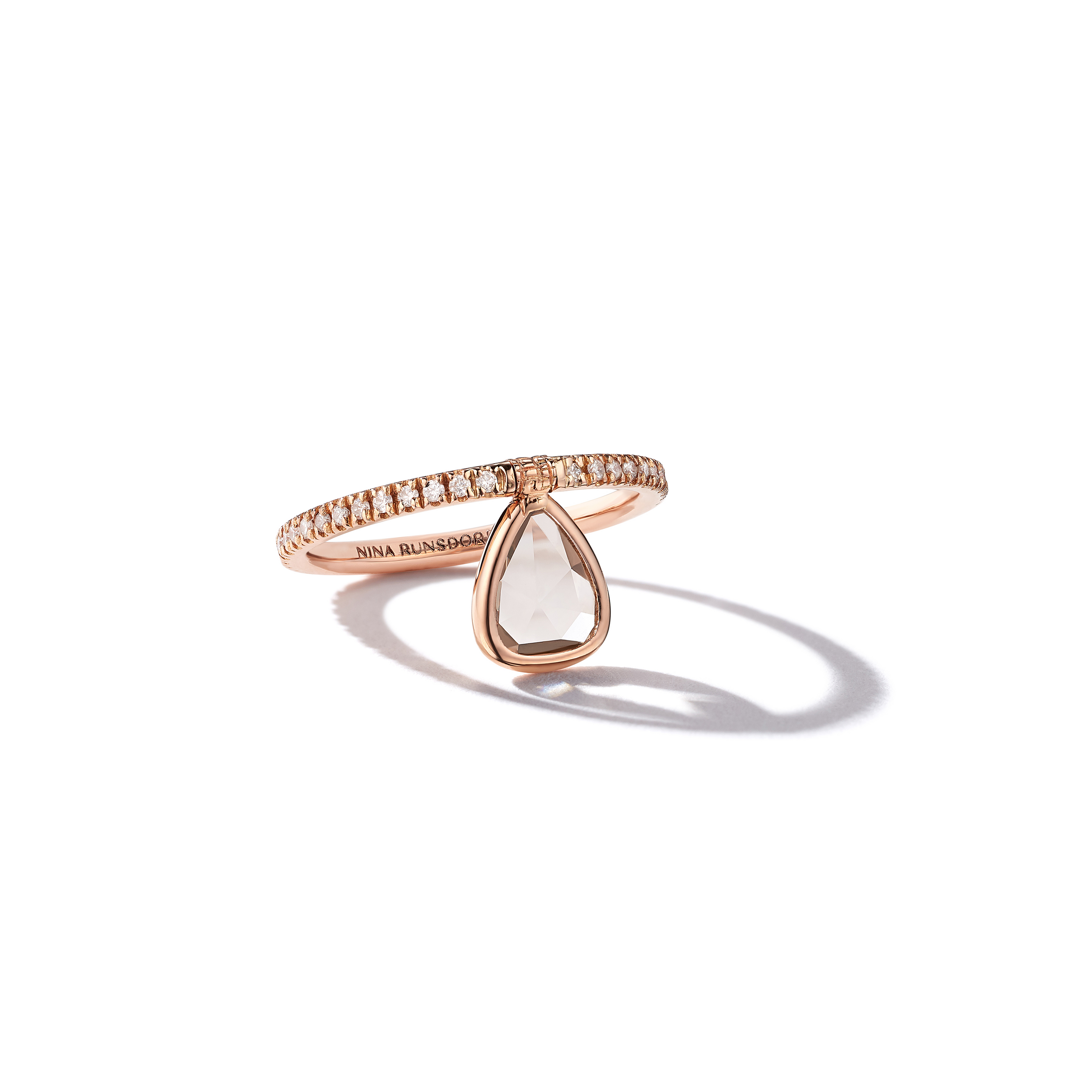18K Rose Gold 0.61ct Brown Diamond Flip Ring with Pavé Diamonds