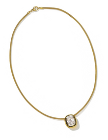 18K Yellow Gold Cushion Cut Diamond Sliding Pendant Necklace on Mesh Chain