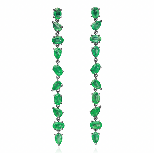 18K Blackened Gold 6.24ct Emerald Mixshape Earrings