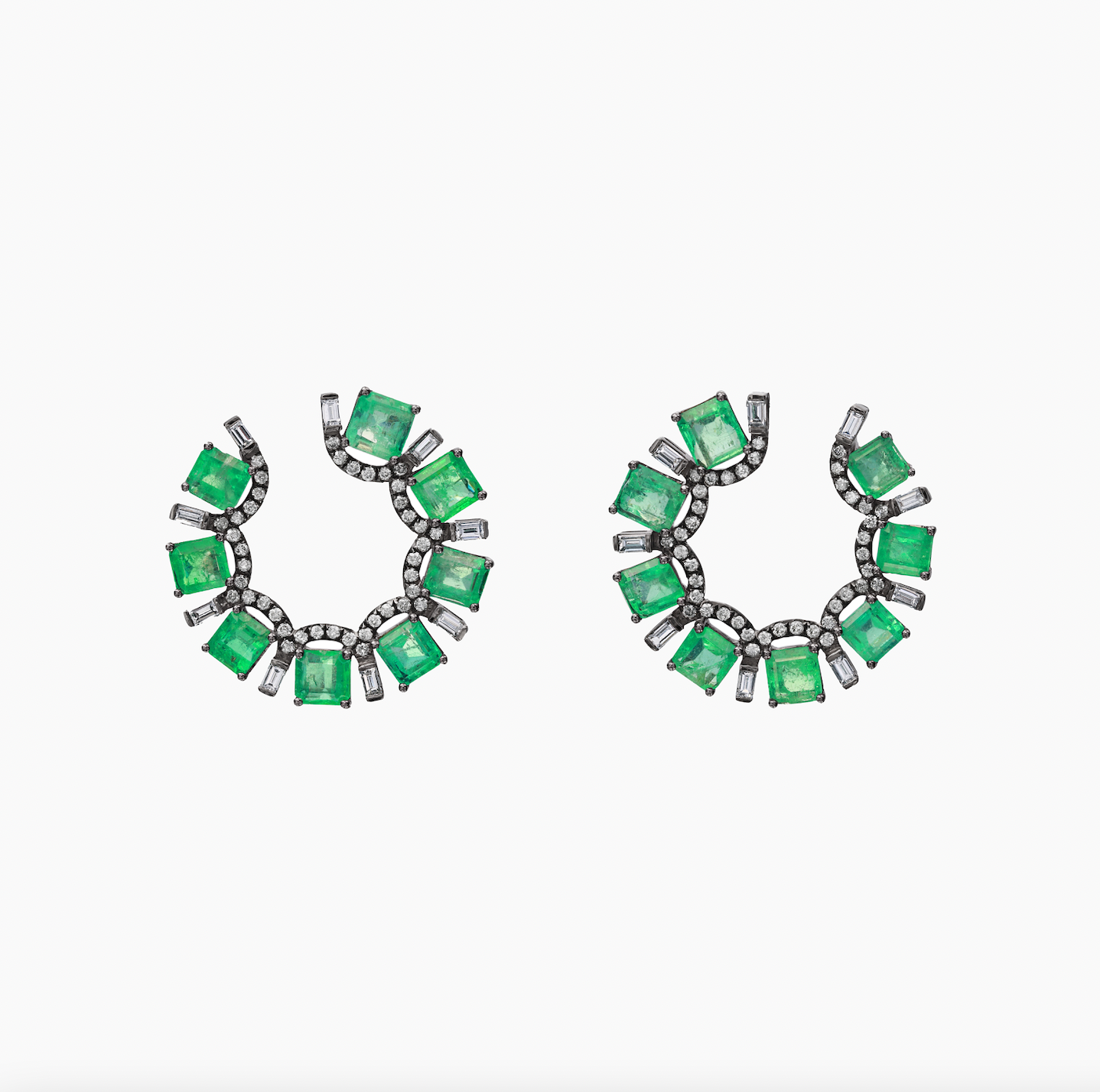 18K Blackened Gold Emerald and Diamond Earrings