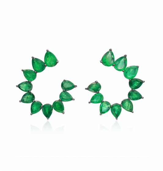 18K Blackened Gold 10.13ct Pearshape Emerald Earrings