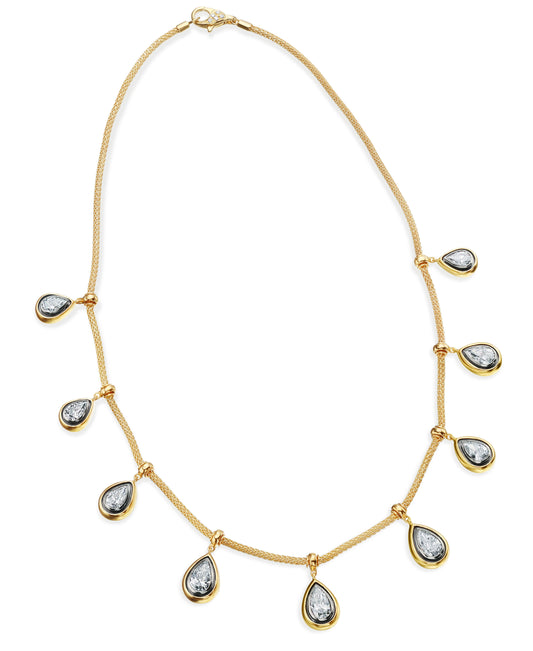18K Yellow Gold Nine Pearshape Diamond Necklace