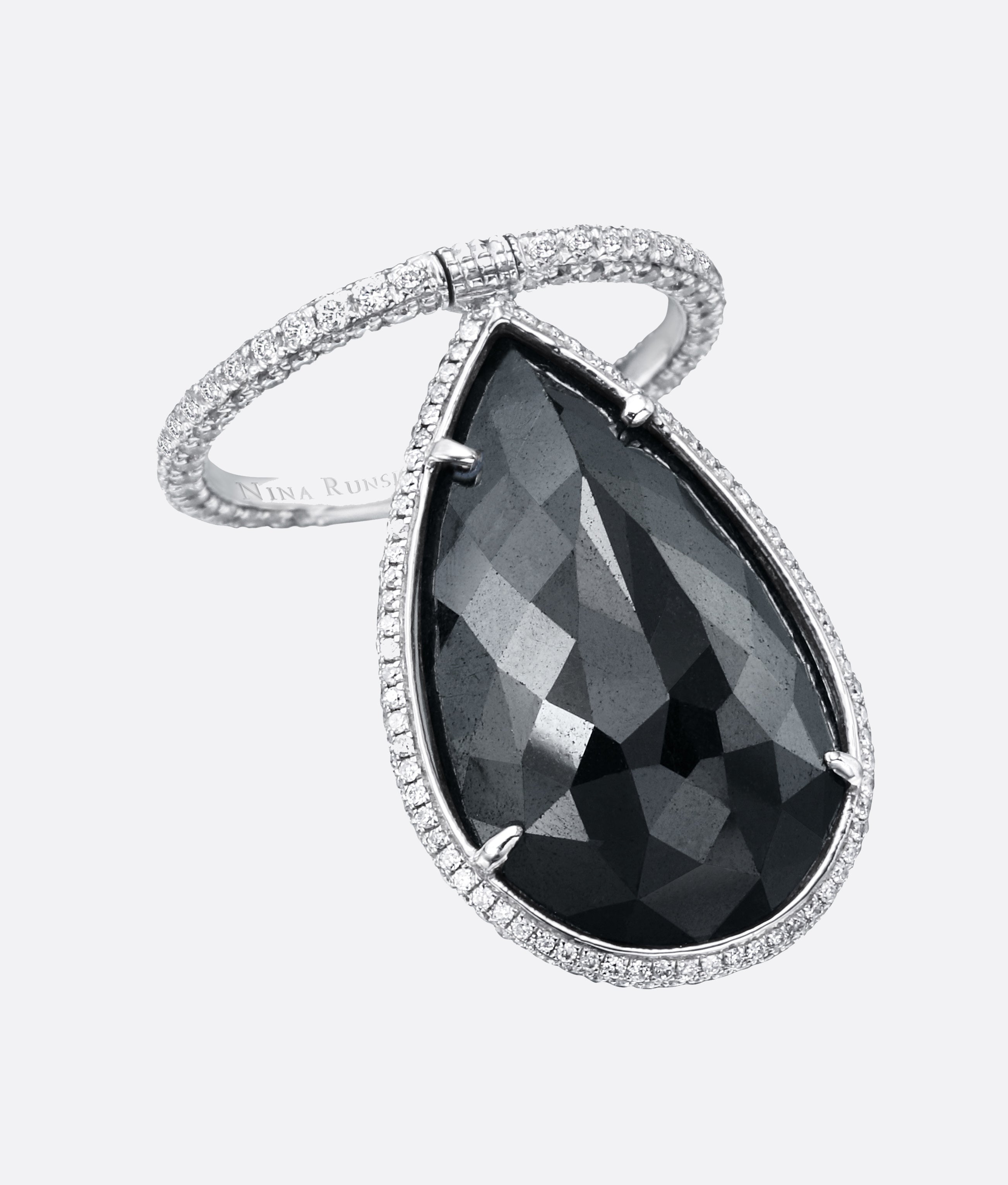 18K White Gold Black Diamond Flip Ring with Pavé Diamonds