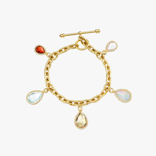 18K Yellow Gold Multi Flip Charm Bracelet